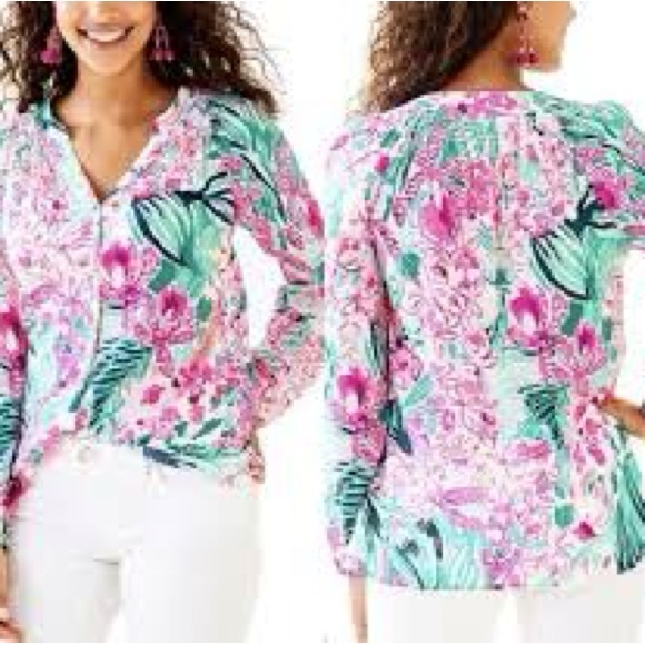 Lilly Pulitzer Tops - Lilly Pulitzer Button Front Elsa in Via Flora Size XL NWT!